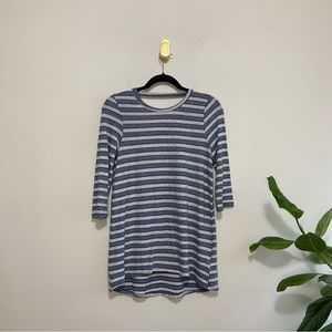 Sol Angeles Blue and White Striped 3/4 Length Sleeve Open Back Cutout Top